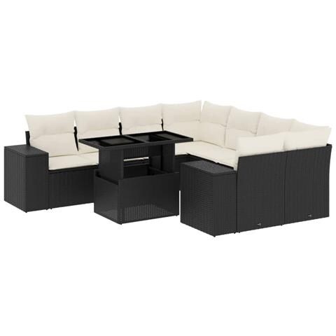 Set Divani Da Giardino 9 Pz Con Cuscini Nero In Polyrattan - Foto 2
