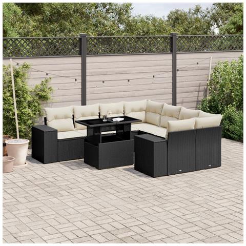 Set Divani Da Giardino 9 Pz Con Cuscini Nero In Polyrattan - Foto 1