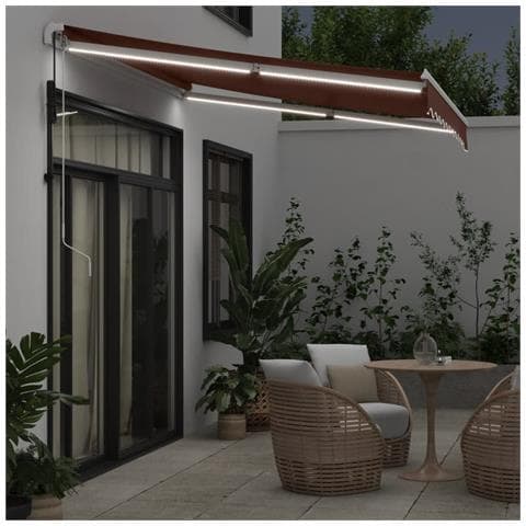 Tenda Da Sole Retrattile Automatica Con Led Marrone 300x250 Cm - Foto 3