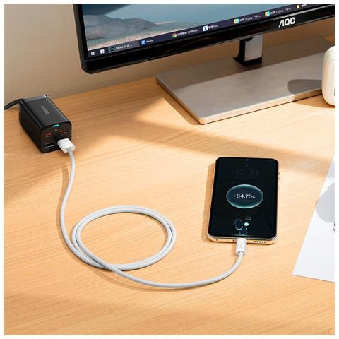 Cavo Usb / Usb-c 1m 100w Per Ricarica E Trasferimento Veloce In Nylon Intrecciato, Bianco - Foto 5