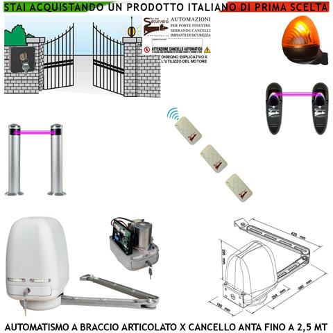Automazione Cancello Kit Motore A Braccio Articolato 220/24 V Anta Da 0,5 A 2,5 Mt Centrale 3 Radiocomandi Faro Selett - Foto 1