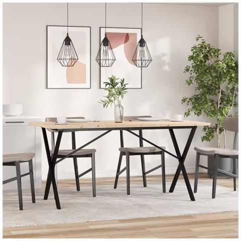 Tavolo Da Pranzo Telaio A X 140x80x75,5 Cm Legno Pino E Acciaio - Foto 3
