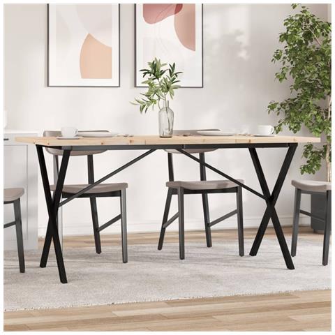 Tavolo Da Pranzo Telaio A X 140x80x75,5 Cm Legno Pino E Acciaio - Foto 1