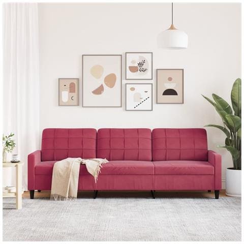 Divano A 3 Posti Rosso Vino 210 Cm In Velluto - Foto 3