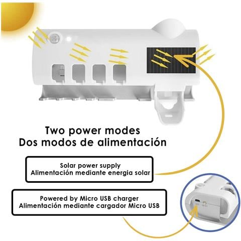 Sterilizzatore E Supporto Per 4 Spazzolini Da Denti Con Dispenser Di Dentifricio. Pannello Solare. - Foto 7