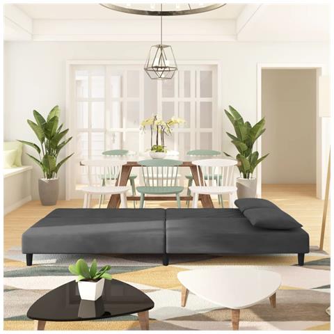 Lusso Casadino -  Divano Letto A 2 Posti Con 2 Cuscini Grigio Scuro In Velluto - Foto 2