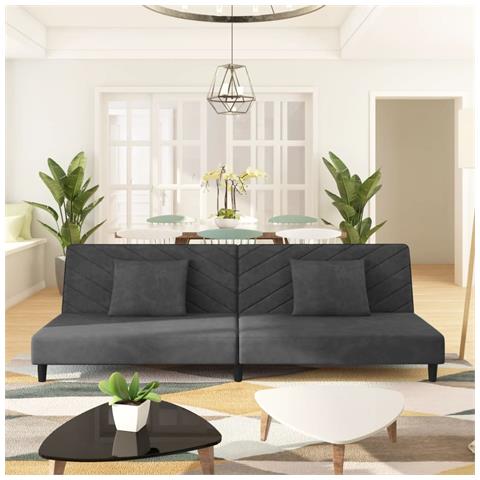 Lusso Casadino -  Divano Letto A 2 Posti Con 2 Cuscini Grigio Scuro In Velluto - Foto 8