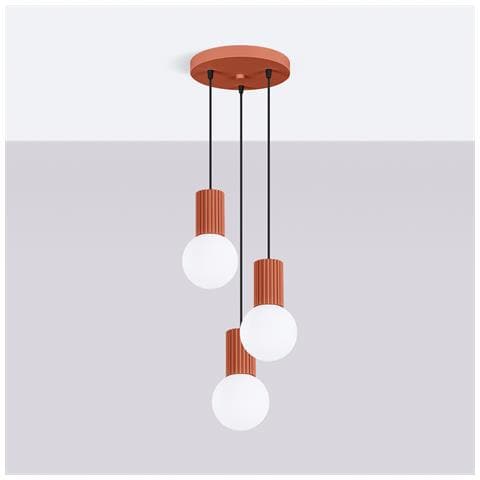 Lampada A Sospensione Halo 3p Rosso Ocra Sl. 1730 - Moderno Lampada A Sospensione Ocra Rossa 125x25x25 Cm - Foto 2
