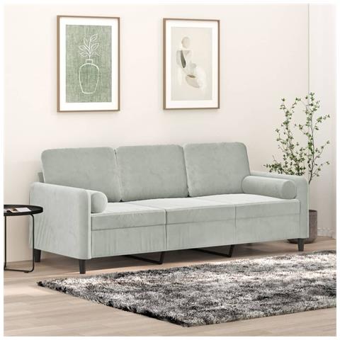 Divano a 3 Posti con Cuscini Grigio Chiaro 180 cm in Velluto - Foto 2