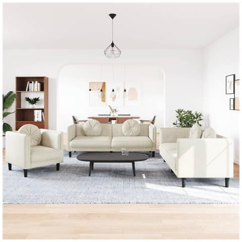 Set di Divani 3 pz con Cuscini Crema in Velluto - Foto 2