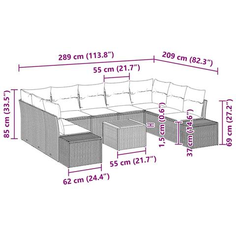 Set Sofà da Giardino da 10 Pezzi con Cuscini Beige Polyrattan Acacia - Foto 9