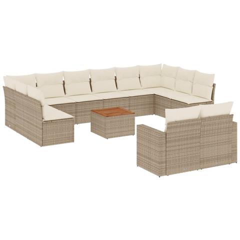 Set Divano da Giardino 13 pz con Cuscini Beige in Polyrattan - Foto 1