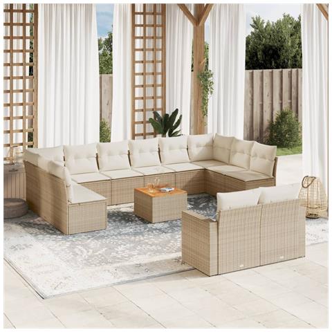 Set Divano da Giardino 13 pz con Cuscini Beige in Polyrattan - Foto 2