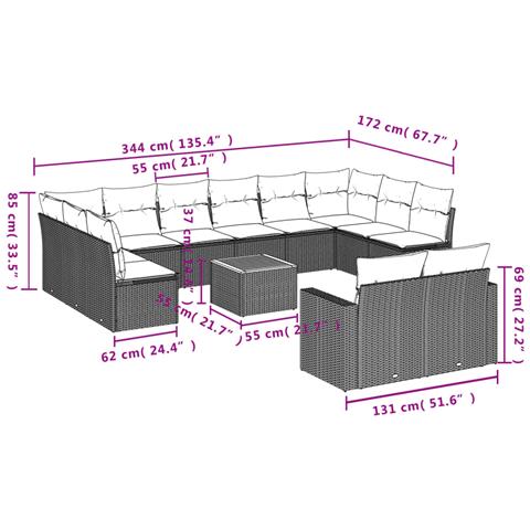 Set Divano da Giardino 13 pz con Cuscini Beige in Polyrattan - Foto 3