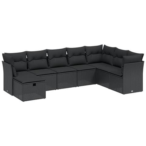 Set Divani da Giardino con Cuscini 8 pz Nero in Polyrattan - Foto 1