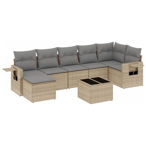 Set Divano da Giardino 8 pz con Cuscini Beige in Polyrattan - Foto 1