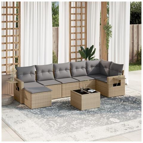 Set Divano da Giardino 8 pz con Cuscini Beige in Polyrattan - Foto 2