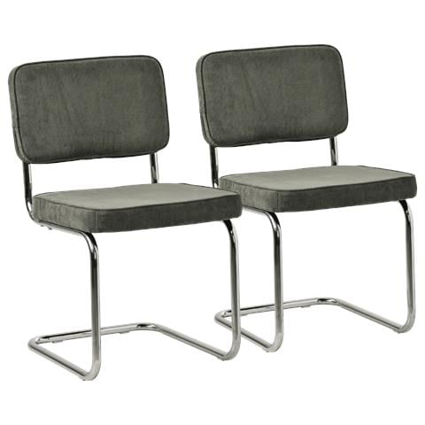 Set Di 2 Sedie A Sbalzo Maria In Velluto A Coste Verde Cachi - Foto 1