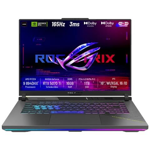 Asus Notebook Rog Strix G16 (2025) G614pr-rv016w Amd Ryzen 9 8940hx 16gb Nvidia Geforce Rtx 5070 Ti Ssd 1tb 16” Wuxga Win11 Tastiera Retroilluminata - Foto 1
