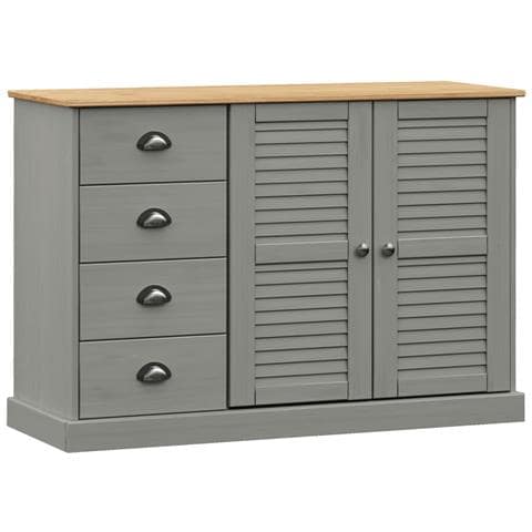 Credenza Cassetti VIGO 113x40x75 cm Legno Massello Pino Grigio - Foto 1