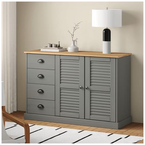 Credenza Cassetti VIGO 113x40x75 cm Legno Massello Pino Grigio - Foto 2