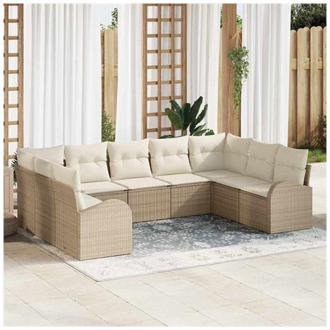 Set Divano da Giardino 9 pcs Beige e bianco Poly Rattan - Foto 2
