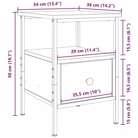 Mobiletto da Notte con cassetto Rovere nero 34 x 36 x 50 cm - Foto 7