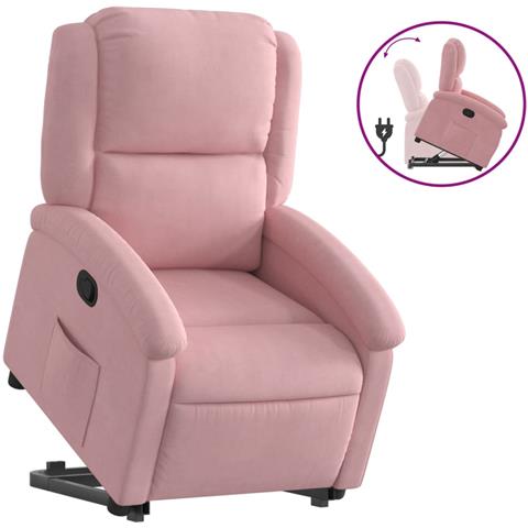 Poltrona Alzapersona Reclinabile Rosa in Velluto - Foto 1