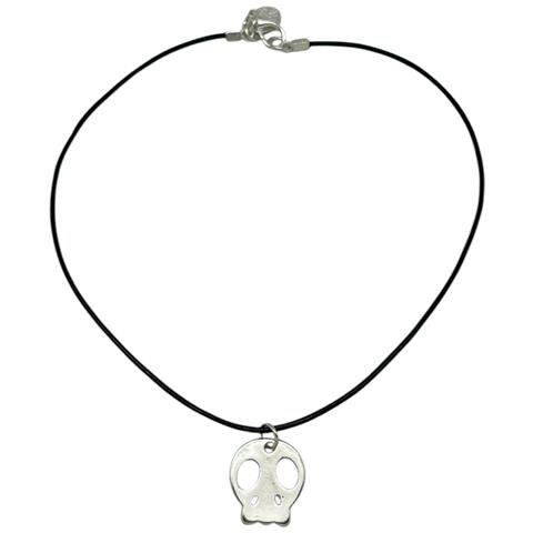 Collana Con Teschio Placcata In Nero E Argento - Foto 1
