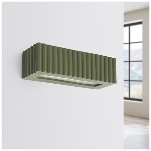 Lampada Da Parete In Ceramica Rigata Verde Oliva Sl. 1888 - Moderno Lampada Da Parete Verde Oliva 10x34x12 Cm - Foto 2