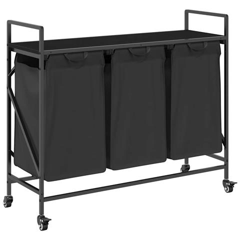 Cesto della Biancheria 3 Scomparti con Ruote Rovere Nero - Foto 1