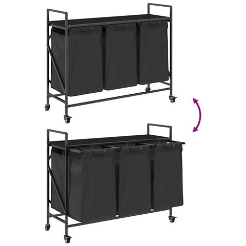 Cesto della Biancheria 3 Scomparti con Ruote Rovere Nero - Foto 9