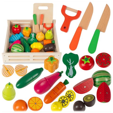 Set taglio in legno per bambini, verdure, frutta, accessori magnetici - Foto 4