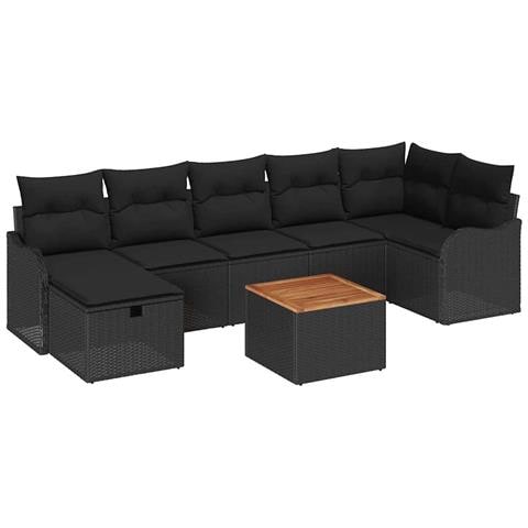 Set Divano da Giardino con cuscino 8 pcs Nero Poly Rattan - Foto 1