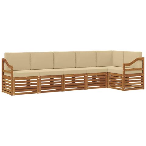 Set divani 6 pcs Naturale e Beige Legno di Acacia Massello - Foto 1