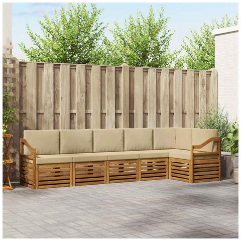 Set divani 6 pcs Naturale e Beige Legno di Acacia Massello - Foto 2