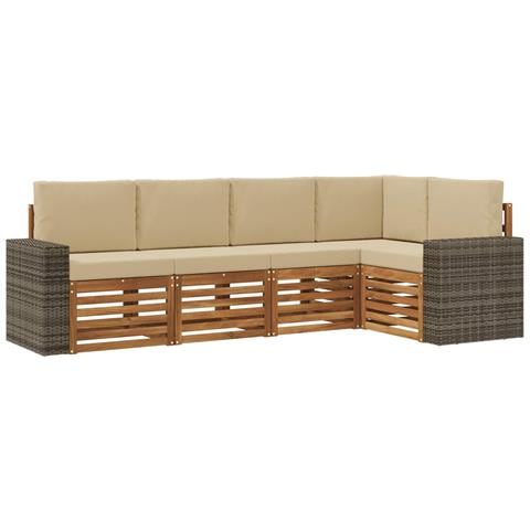 Set divano sezionale con cuscino 5 pcs Naturale e Beige - Foto 1
