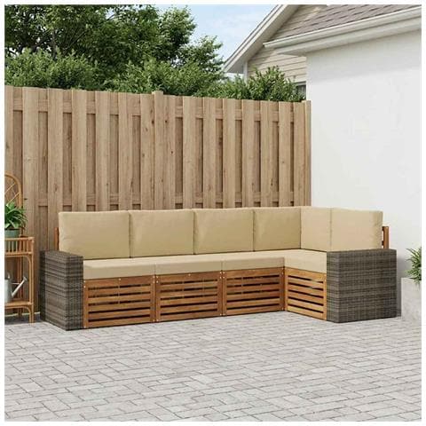 Set divano sezionale con cuscino 5 pcs Naturale e Beige - Foto 2