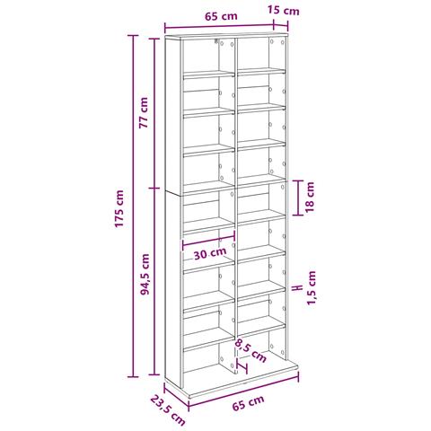 Mobile per CD Grigio Cemento 65 x 23,5 x 175 cm - Foto 9