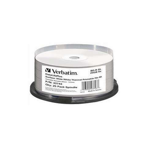 BD-R 25GB 6x Wide White Thermal Printable 25 Pack Spindle - No ID Brand, BD-R, Fuso - Foto 1