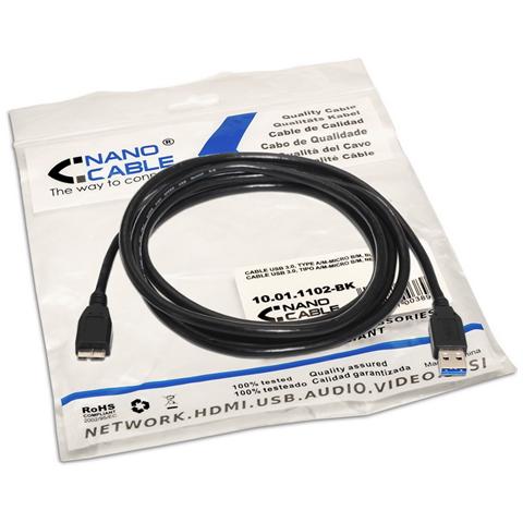 10.01.1101-BK, 3.0 (3.1 Gen 1) , USB A, Micro-USB B, Maschio / maschio, Nero, Foglio di alluminio Mylar - Foto 1