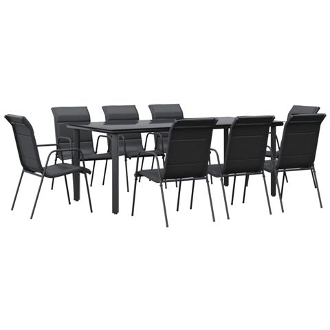 Set Da Pranzo Da Giardino 9 Pz Nero In Acciaio E Textilene - Foto 1