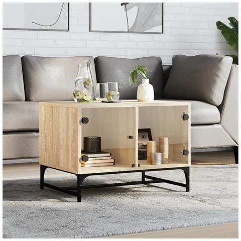 Tavolino Salotto Con Ante In Vetro Rovere Sonoma 68,5x50x50 Cm - Foto 1