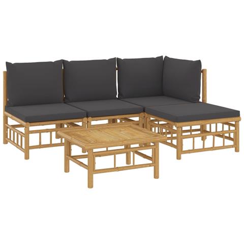Set Salotto da Giardino 5pz con Cuscini Grigio Scuro Bambù - Foto 2