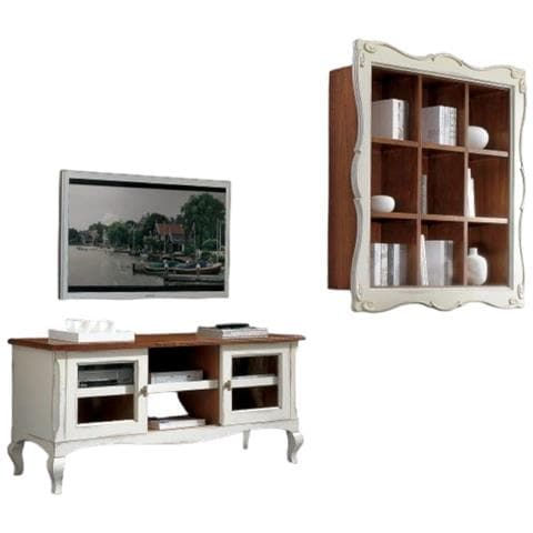 Parete Attrezzata Porta Tv Legno Shabby Bianco Consumato - Foto 1