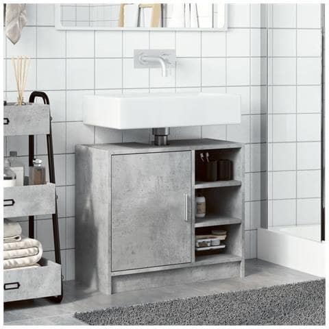 Mobile Lavabo Grigio Cemento 63x29x55 Cm In Legno Multistrato - Foto 3