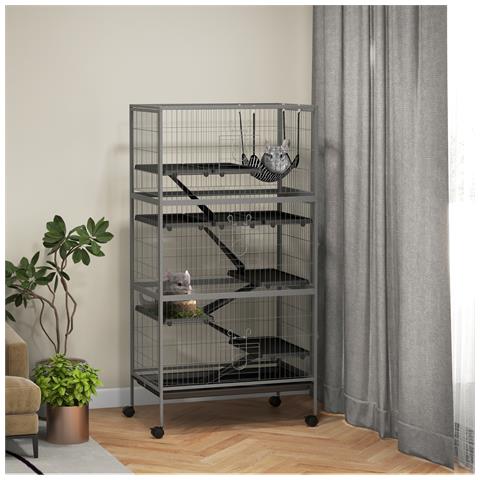 Gabbia Per Conigli Con 4 Ingressi A Livelli Multipli Con Amaca, In Acciaio E Pp, 80x52x159 Cm - Foto 2