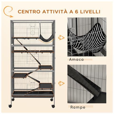 Gabbia Per Conigli Con 4 Ingressi A Livelli Multipli Con Amaca, In Acciaio E Pp, 80x52x159 Cm - Foto 6