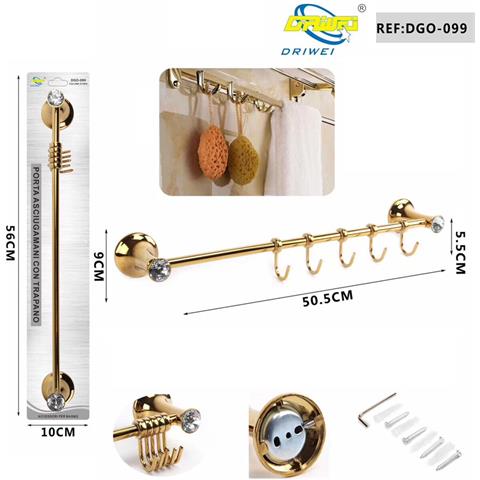 Porta Asciugamani 5 Ganci Supporto Arredo Bagno Casa Cucina Dorato Oro Dgo-099 - Foto 2