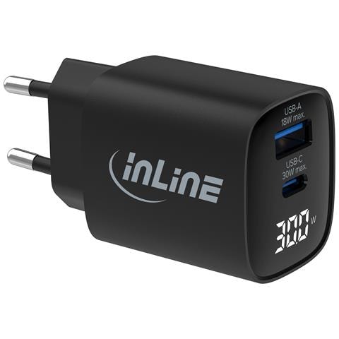 Alimentatore USB PD, caricatore GaN, 2 porte, USB-C + USB-A, 30W, display - Foto 1